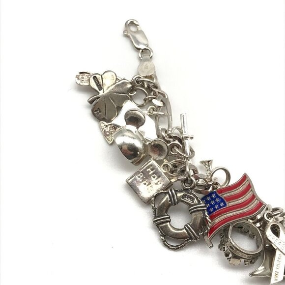 Vintage 925 Sterling Silver Full Loaded Charm Bracelet 7" - Picture 7 of 8